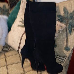 Black velvet knee-high boots